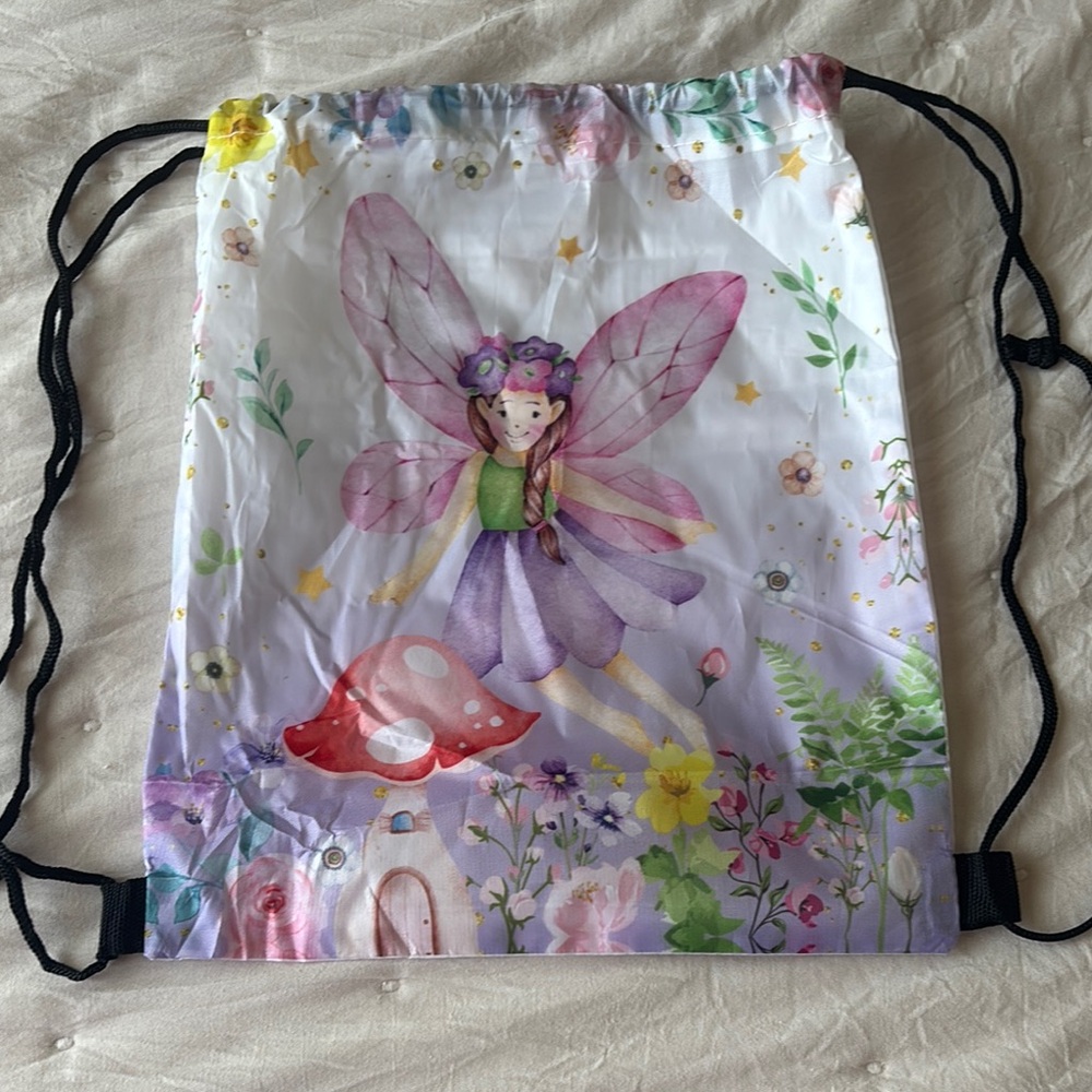Fairy Print Kids Drawstring Bag - Purple and Pink